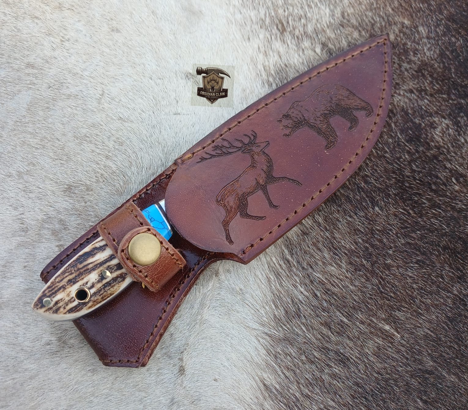 Skinner knife with leather sheath. - Image 8