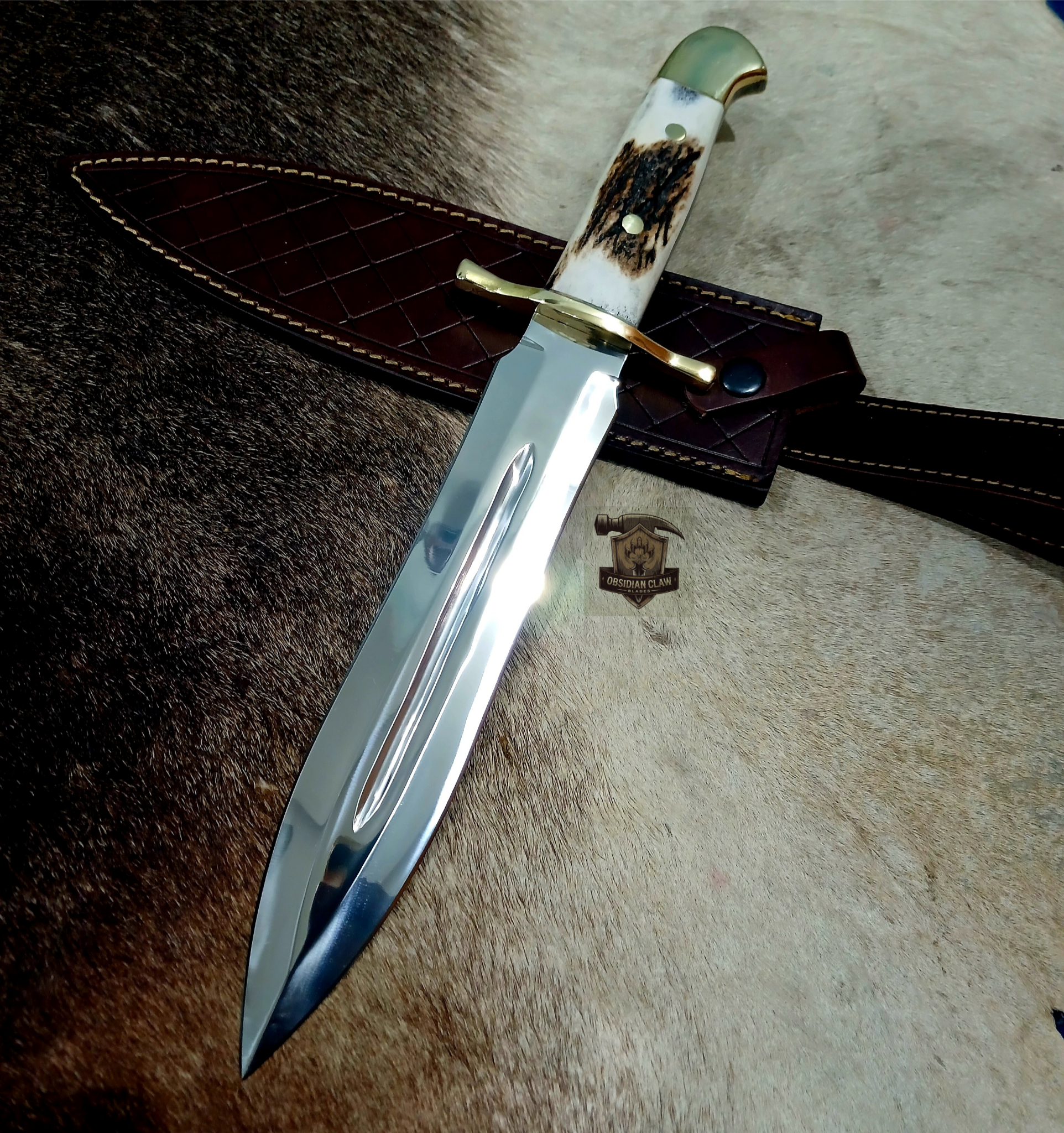 Handamade Bowie knife with Leather sheath. - Image 2