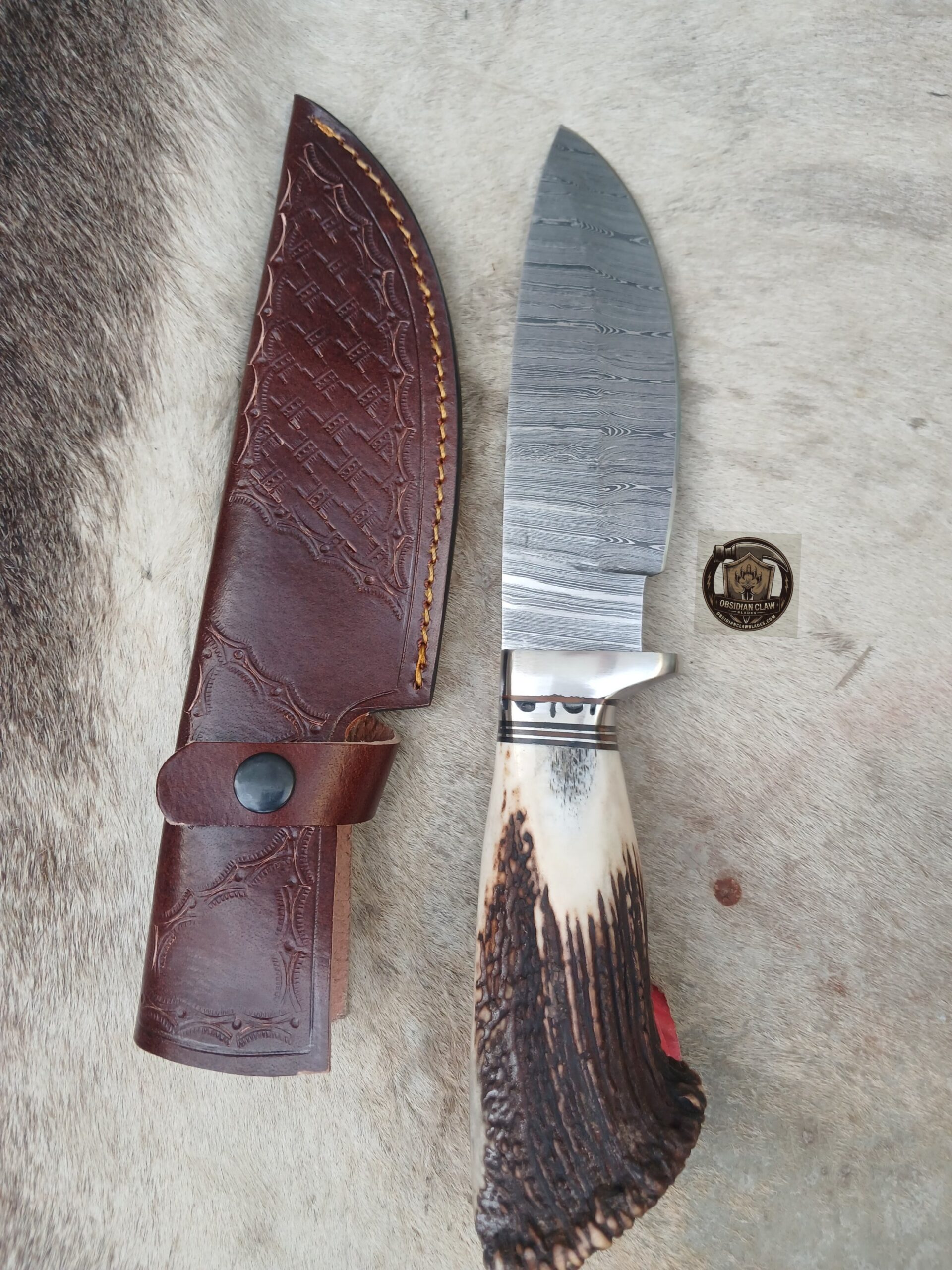 Custome handmade Damascus steel knife with leather cover. - Image 2