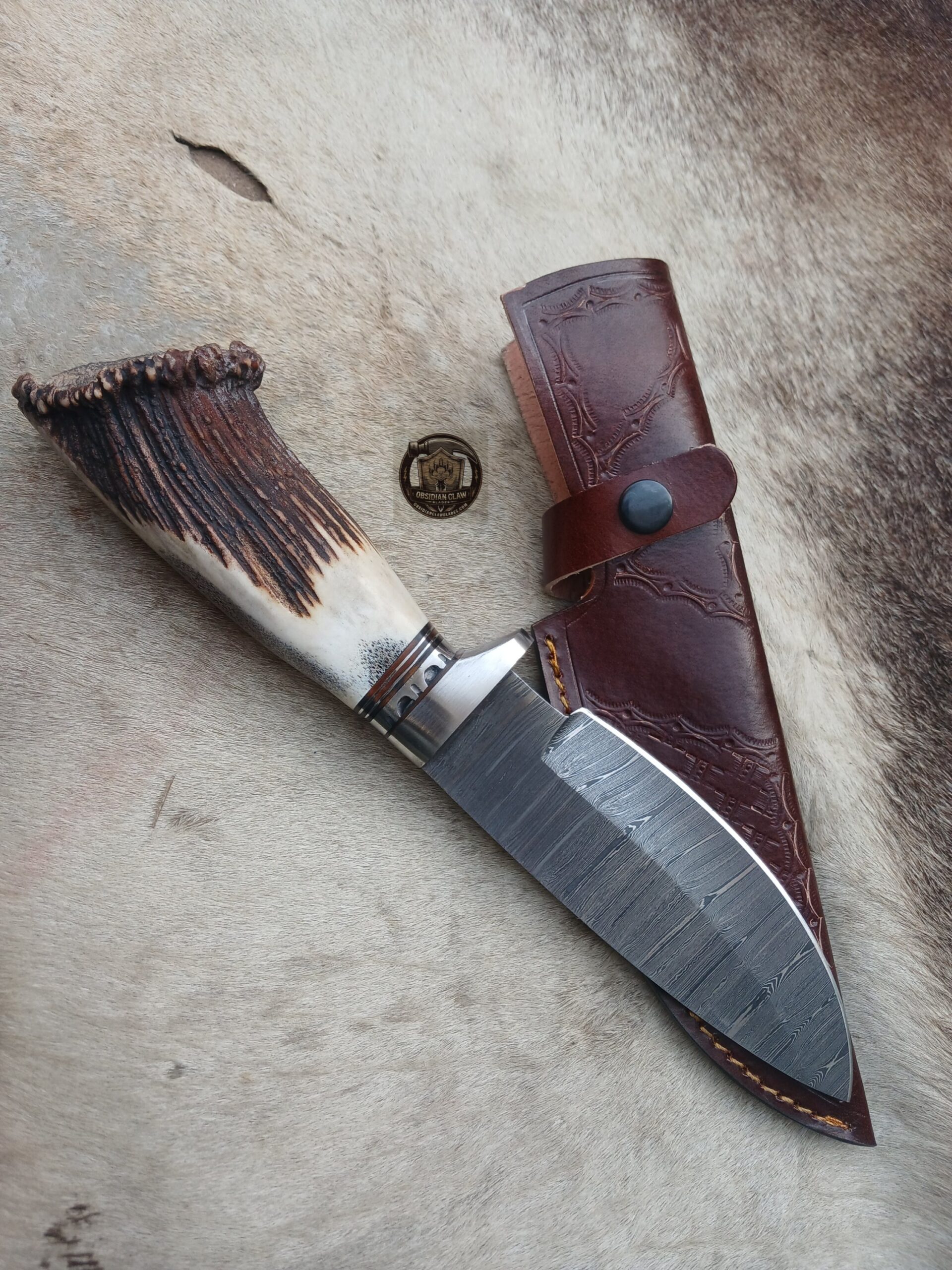 Custome handmade Damascus steel knife with leather cover. - Image 3