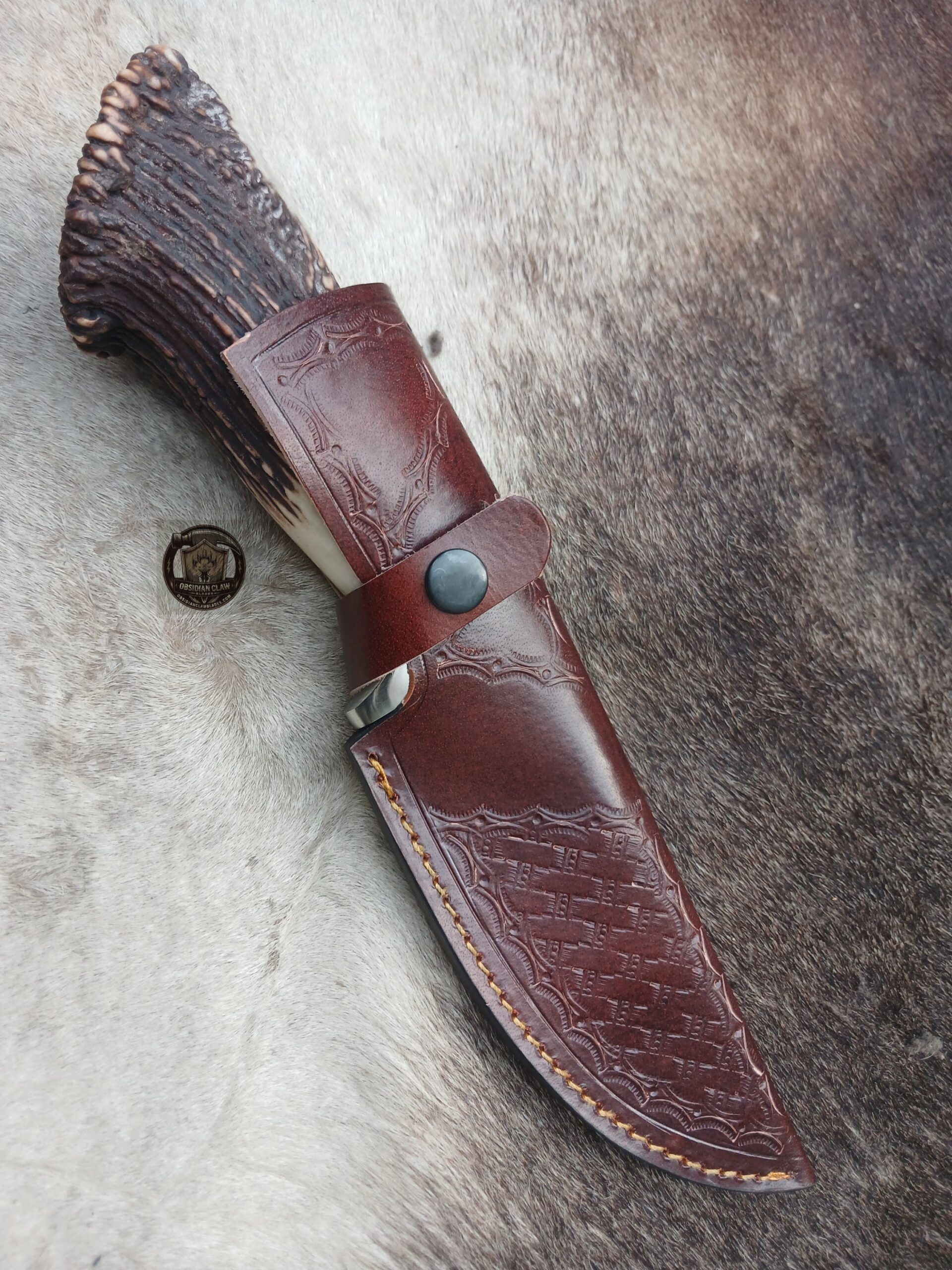 Custome handmade Damascus steel knife with leather cover. - Image 7